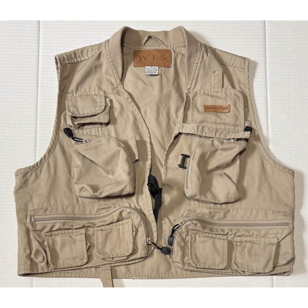 WFS American Outback - Men's Beige Hunting Fishing Vest -‎ Size Small